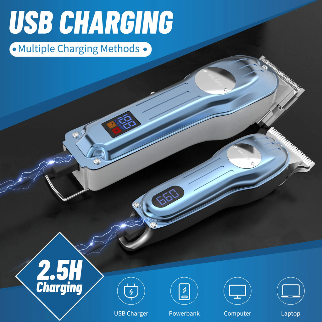 Sejoy Rechargeable Hair Clipper Combo Professional Electric Hair Trimmer Set Cordless Haircut Machine Kits for Barber
