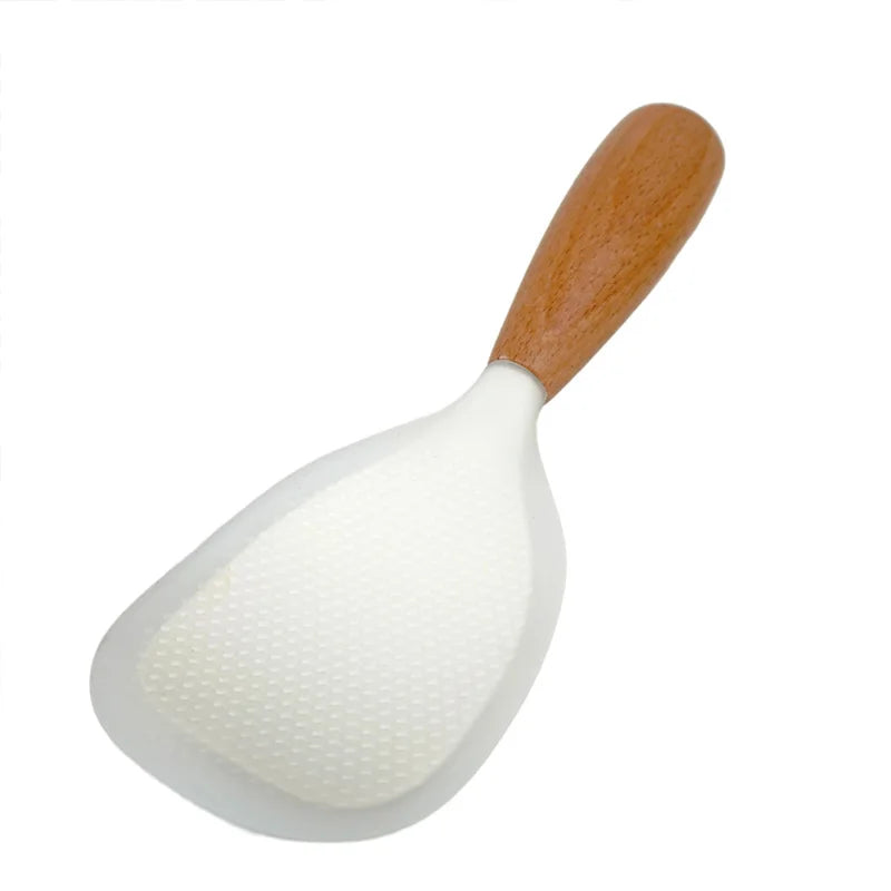 Wooden Handle Silicone Rice Spoon, Heat-Resistant, Anti-Scald, Odor-Free, for Home & Restaurants