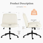 JHK Armless Cross Office Chairs with Wheels PU Leather Swivel Living Room Desk Chair Height Adjustable Support Seat Furniture