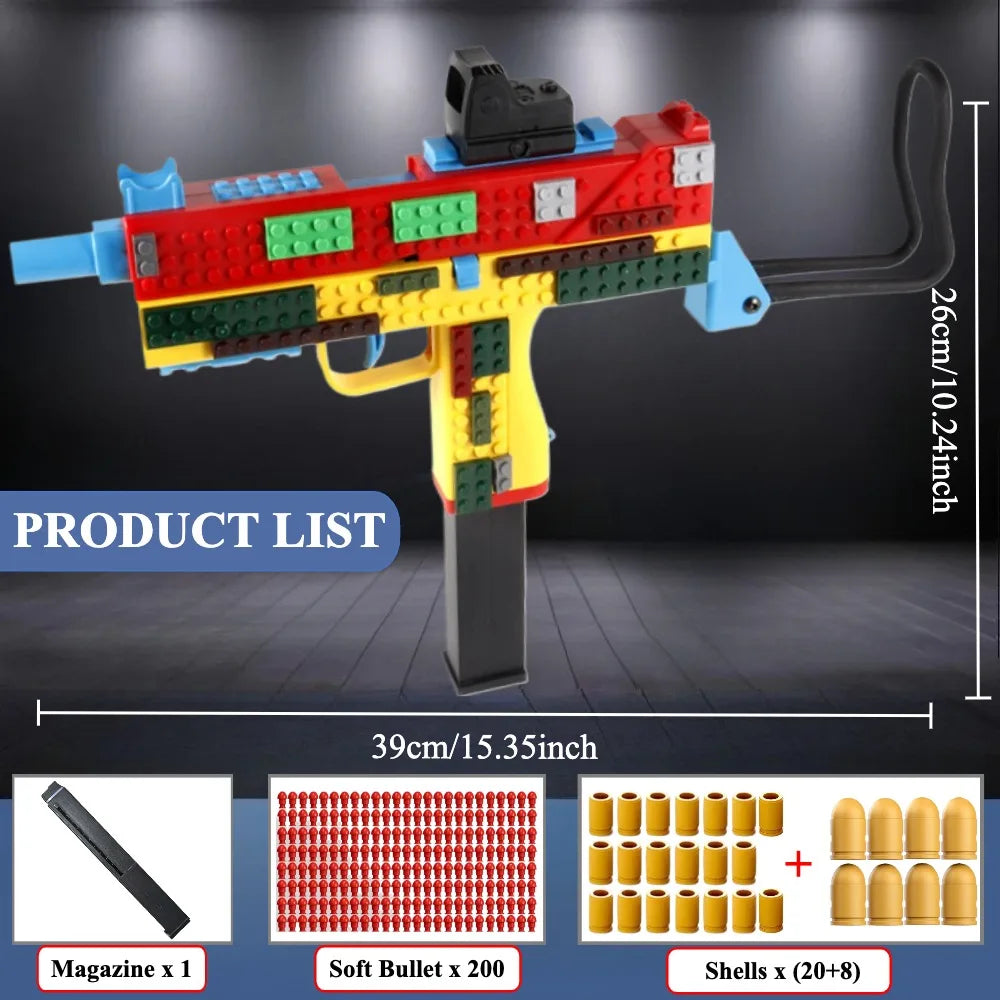SIG17/USP Building Block Toy Gun Shell Throwing Continuous Firing Airsoft Blowback Empty Hanging Toy Pistol for Outdoor CS Game
