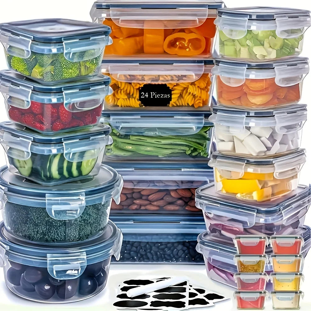 48PCS BPA-Free Food Storage Set – 24 Airtight Containers with Lids & Labels for Kitchen, Pantry & Travel - Nexvibe