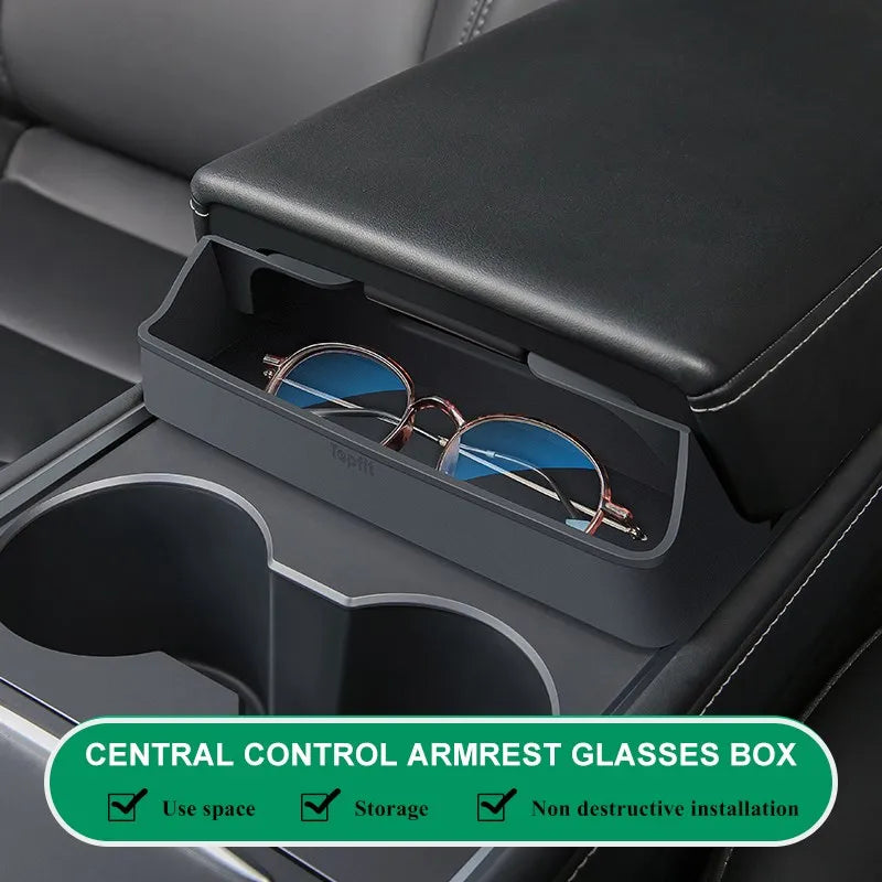 For Tesla Model 3 Model Y Accessories 2023 Central Control Armrest Box Phone Pocket Car Glasses Case Storage Tray Auto Parts