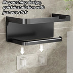 ‌Wall-Mounted Toilet Paper Holder with Phone Rack - No Hole Installation, Space-Saving Storage for Bathroom, Sturdy Stand