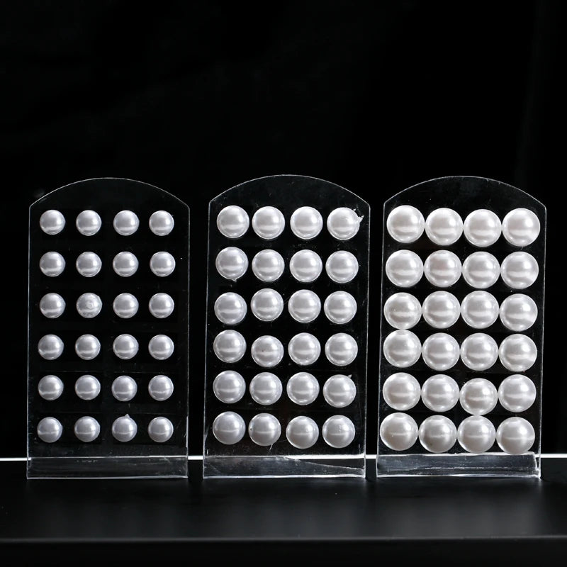 New 12 pairs/set White Imitation Pearl Stud Earrings For Women Girls Ear Jewelry Round Ball 8mm 10mm 12mm