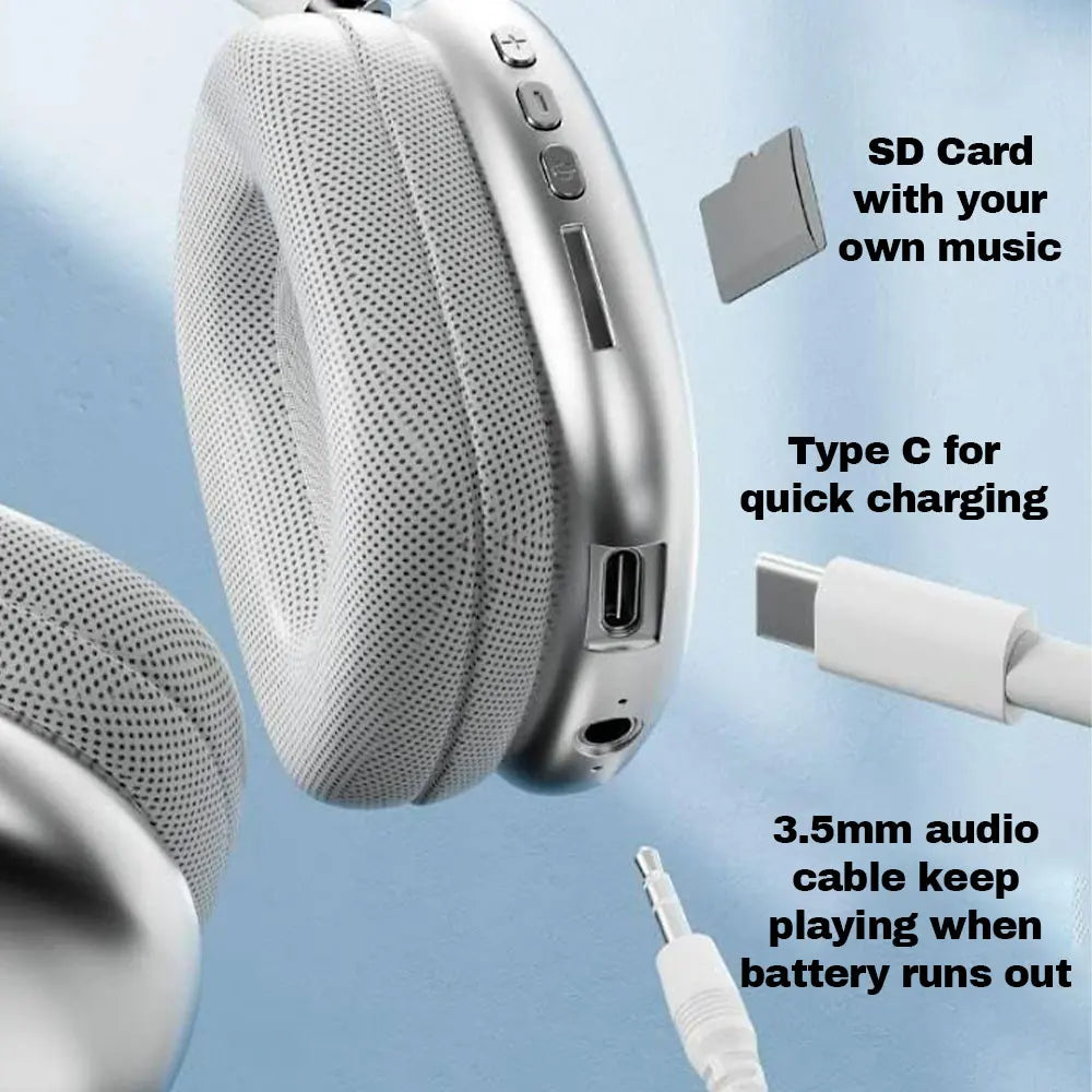 Wireless Bluetooth Headphones Over Ear HIFI Stereo Bass Headset Support TF Card 3.5mm Wired Audio Foldable Adjustable Headphones for Phone PC Laptop