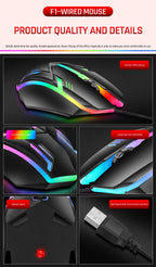 2026 hot F1 Wired 3-Button Mouse Colorful Lighting Game And Office Suitable For Microsoft Windows and Apple IOS system explosion
