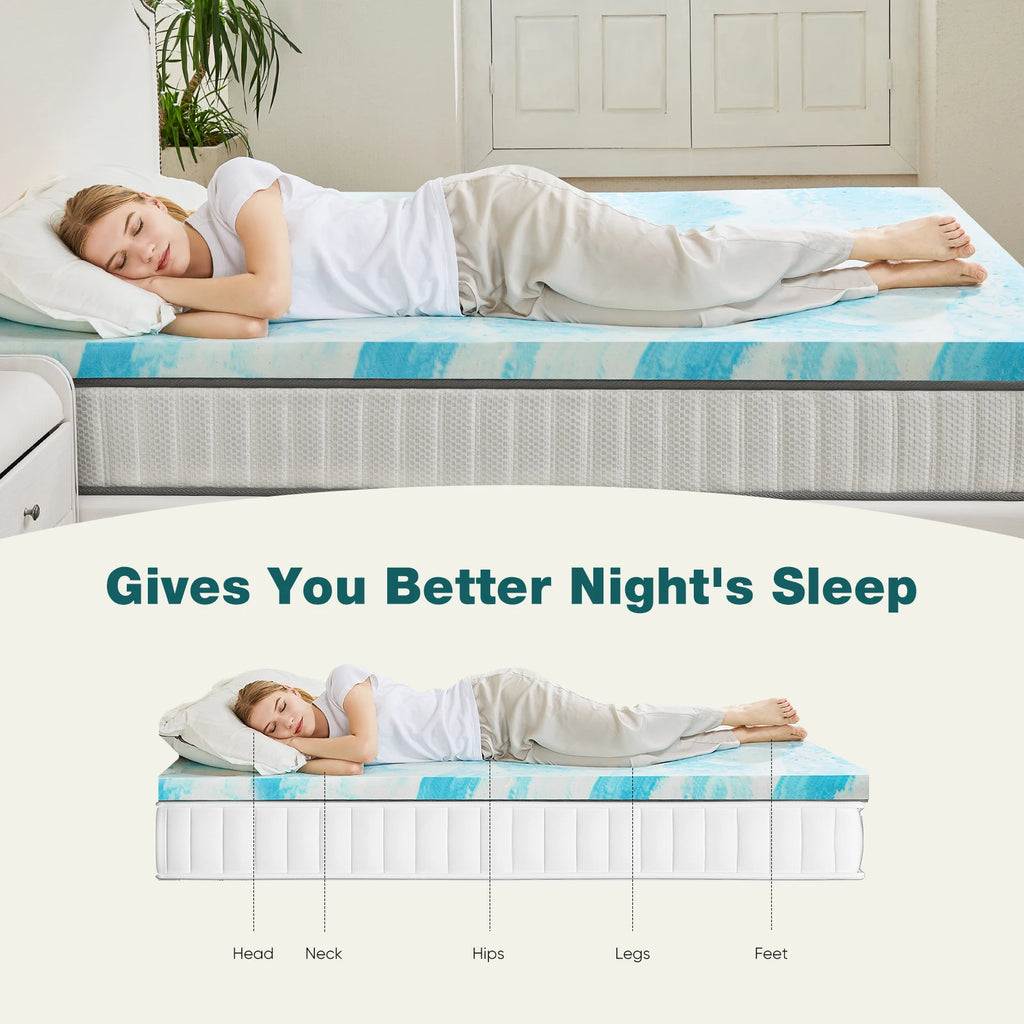 JHK 2-3 Inch Memory Foam Mattress Topper Queen Size Thick Gel  Cooling Mattress Soft and Breathable Bed Topper Bedroom Furniture