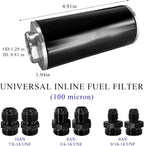High Flow Inline Fuel Filter 100 Micron Cleanable 6AN 8AN 10AN Adapter Universal