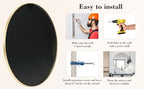 JHK Large Gold Round Vanity Framed Mirror for Wall Matte Metal Framed 30 Inch Modern Mirror Tempered Glass Bedroom Living Room