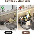 Kitchen Sink Organizer Carbon Steel with Tilted Water Tray Storage Rack for Sponge Brush 23×9×10cm