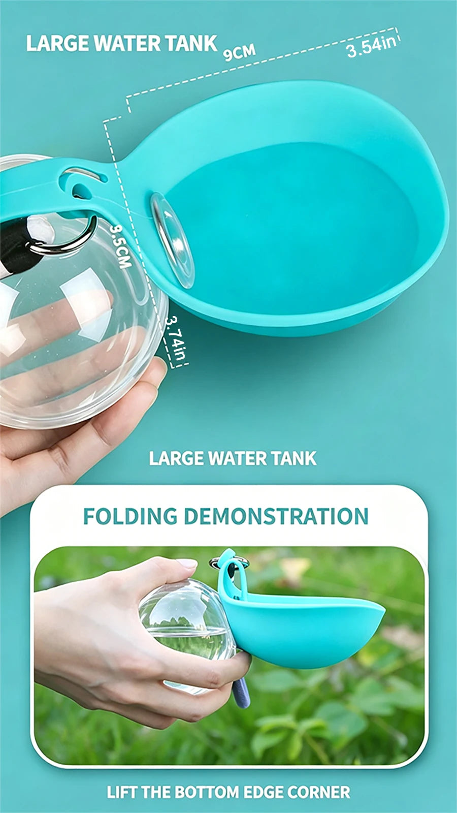 Portable Foldable Pet Water Bottle, Leak-Proof Outdoor Dog and Cat Drinking Bowl, with Lanyard and Hook, Compact, Pet Feeder