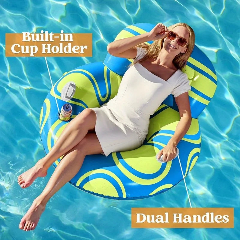 Joyfy Inflatable Pool Float Lounger River Tube Floating Chair Sofa with Big Backrest Handle Cup Holder Pool Summer Party Toys