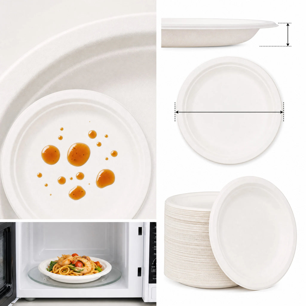 9 Inch Eco Plates 50 Pack, Made from Renewable Sugarcane, BPA-Free and Biodegradable, for Sustainable Parties and Daily Meals