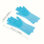 Multi-Surface Blue Silicone Cleaning Gloves (31×16cm) - Scrubber Bristles for Kitchen, Bathroom & Car Cleaning