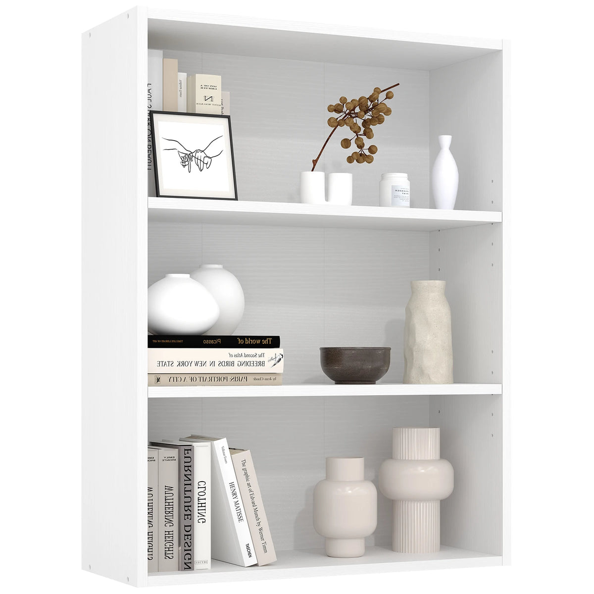MCQ Wooden 3 Tiers Bookshelf Storage 31.5 Inch Tall Standing Display Bookshelf Sturdy Structure Graduated Shelves for Home