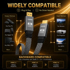 8K HDMI 2.1 Cable, 48Gbps Flat Braided HDMI Cord, Supports 8K60Hz and 4K120Hz, Aluminum Alloy Shell for TV, Monitor, Projector