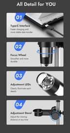 Hayve 4.3'' Digital Microscope 1000X Coin Microscope 1080P Video Microscope for Adult Soldering Microscope With 8 LEDs , PC View