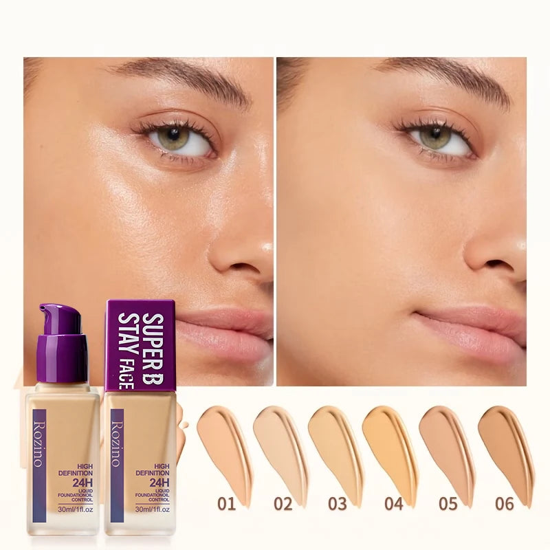 Full Coverage Liquid Foundation, Long-Lasting Oil-Control Matte Primer, Smooth and Non-Caking, Conceals Blemishes and Spots