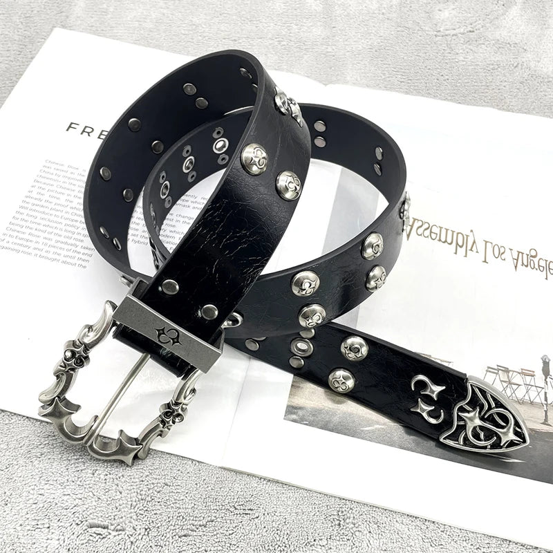 NEW High-end Leather Belt Heavy Metal Rivet Punk Belts For Men Rock Stud Cowboy Belt Gothic Accessories Luxury Brands Waistband