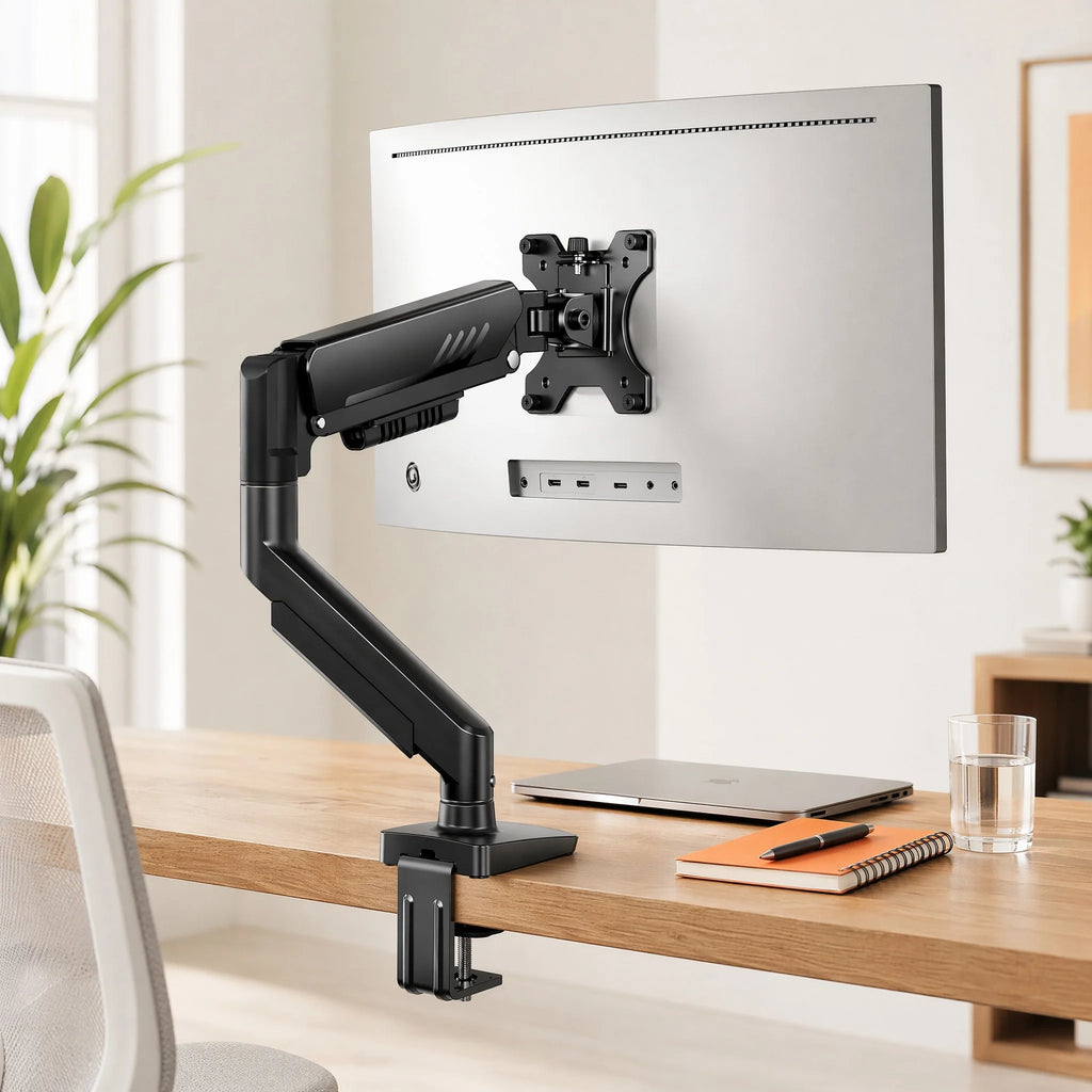 Single Monitor Arm 13-34 Inch, Adjustable Gas Spring Arm, Monitor Desk Mount for 4.4-19lbs, VESA 75/100mm with C-Clamp/Grommet Base, Ergonomic Stand for Work/Gaming