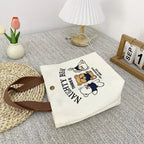 Cute Bear Canvas Mini Handheld Tote Bag Women Portable Lunch Bag Small Student School Handbag Ideal Gift Bag