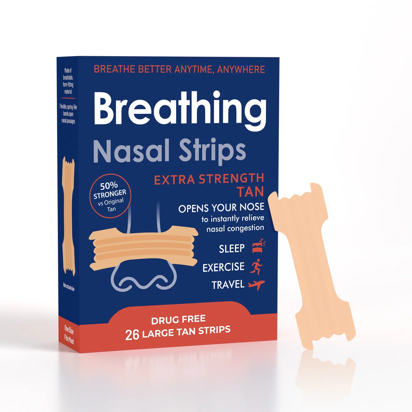 Breathe Right,Nasal Strips Extra Strength Tan Nasal Strips,Stop Snoring,Drug-Free Snoring Solution & Instant Nasal Congestion