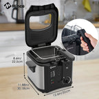 M Minca 2.5L Deep Fryer, 1500W Non-Stick Electric Fryer with Temperature Control, Detachable Lid & Odor Filter, Removable Frying Basket, Non-Slip Base, Easy to Clean, Ideal for Small Families