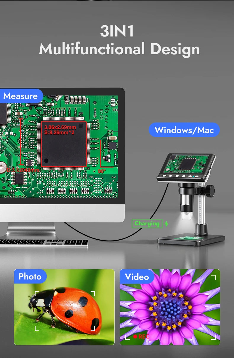 Hayve 4.3'' Digital Microscope 1000X Coin Microscope 1080P Video Microscope for Adult Soldering Microscope With 8 LEDs , PC View