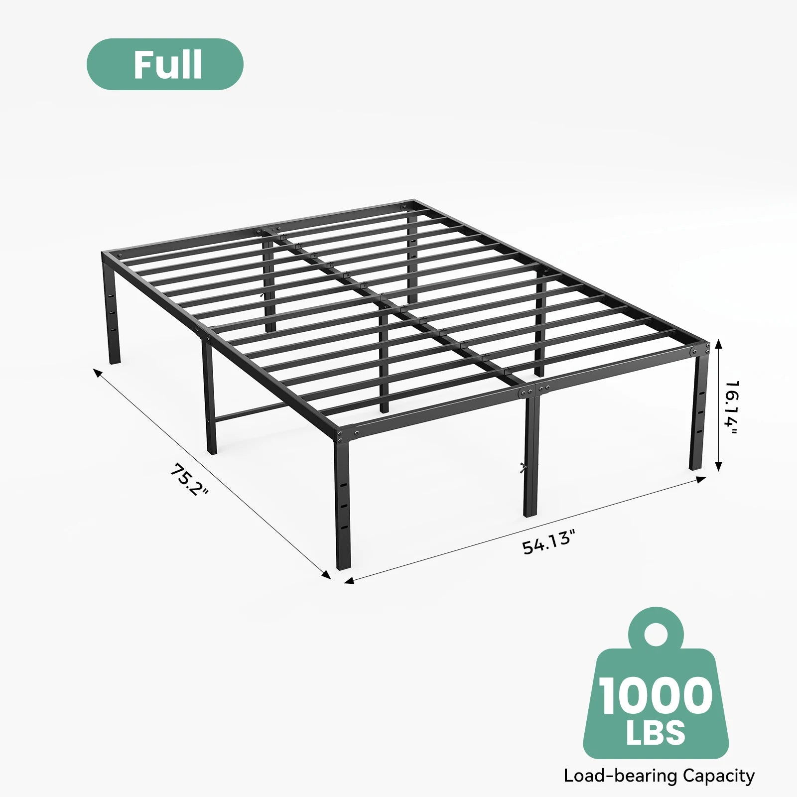 JHK Metal Platform 16IN Tall Basic Bed Frame Sturdy Steel Heavy Duty with Storage Space Bedroom Frames Slat Support For Home