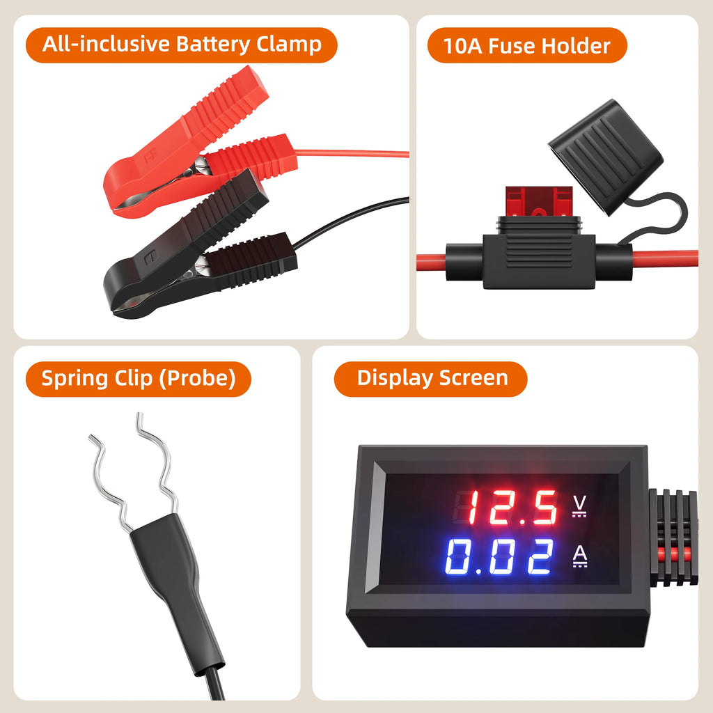 Parasitic Draw Tester, Automotive Battery Drain Detector Current Leak Finder Tool for Vehicle Electrical Diagnostics, SUV, Truck