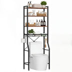 JHK 4-Tier Freestanding Bathroom Organizer Shelf Over Toilets with Adjustable Storage Rack Shelf and Basket Space Saver Above Toilet Storage Cabinet with 3 Hooks for Rooms