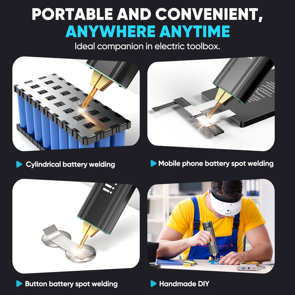 SEESII Battery Spot Welder Handheld Spot Welding Machine with Rechargeable Battery 2-in-1 Mini Battery Welder for Nickel-Plated Sheets up to 0.2mm - for Battery Pack Assembly and Repair