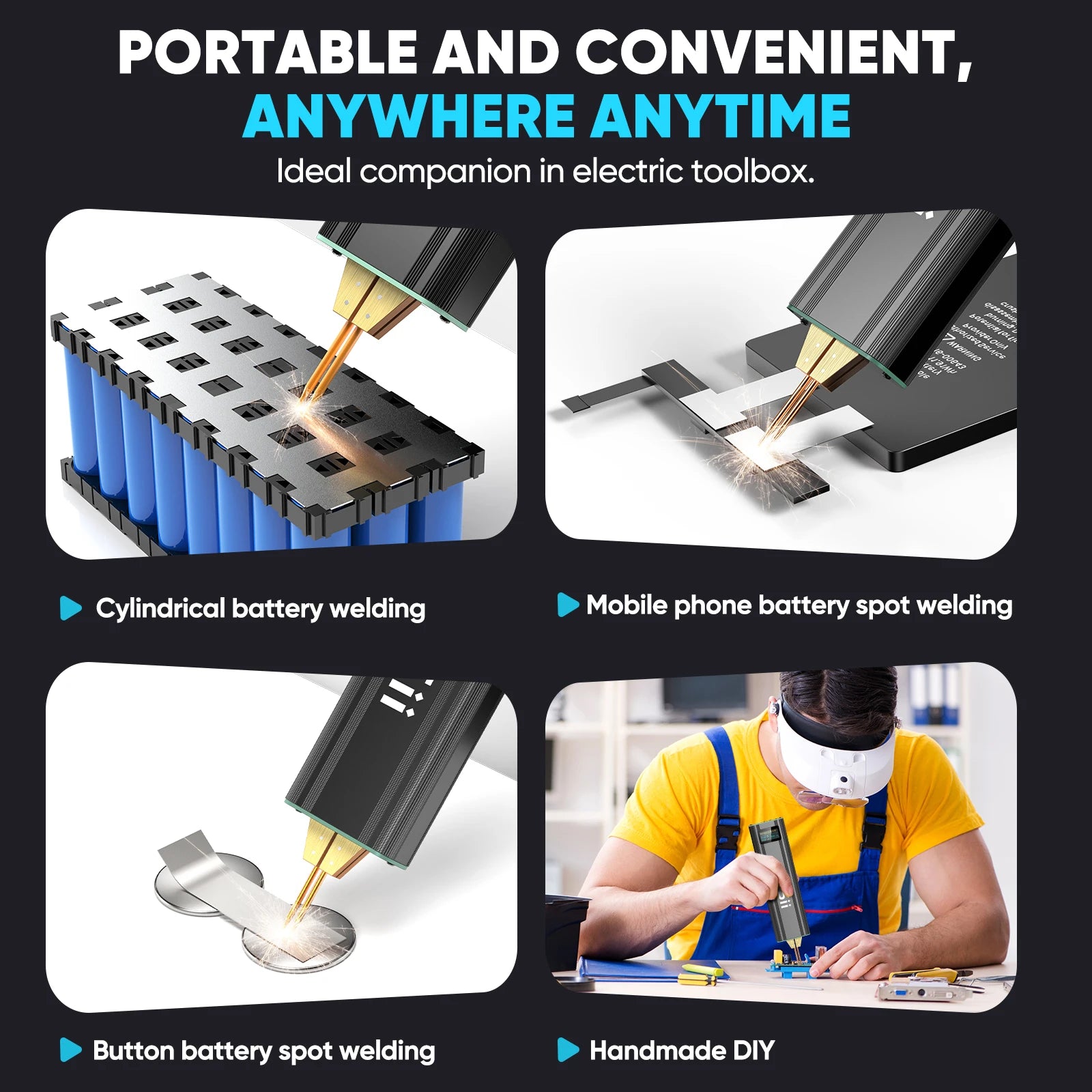 SEESII Battery Spot Welder Handheld Spot Welding Machine with Rechargeable Battery 2-in-1 Mini Battery Welder for Nickel-Plated Sheets up to 0.2mm - for Battery Pack Assembly and Repair