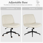 JHK Armless Cross Office Chairs with Wheels PU Leather Swivel Living Room Desk Chair Height Adjustable Support Seat Furniture