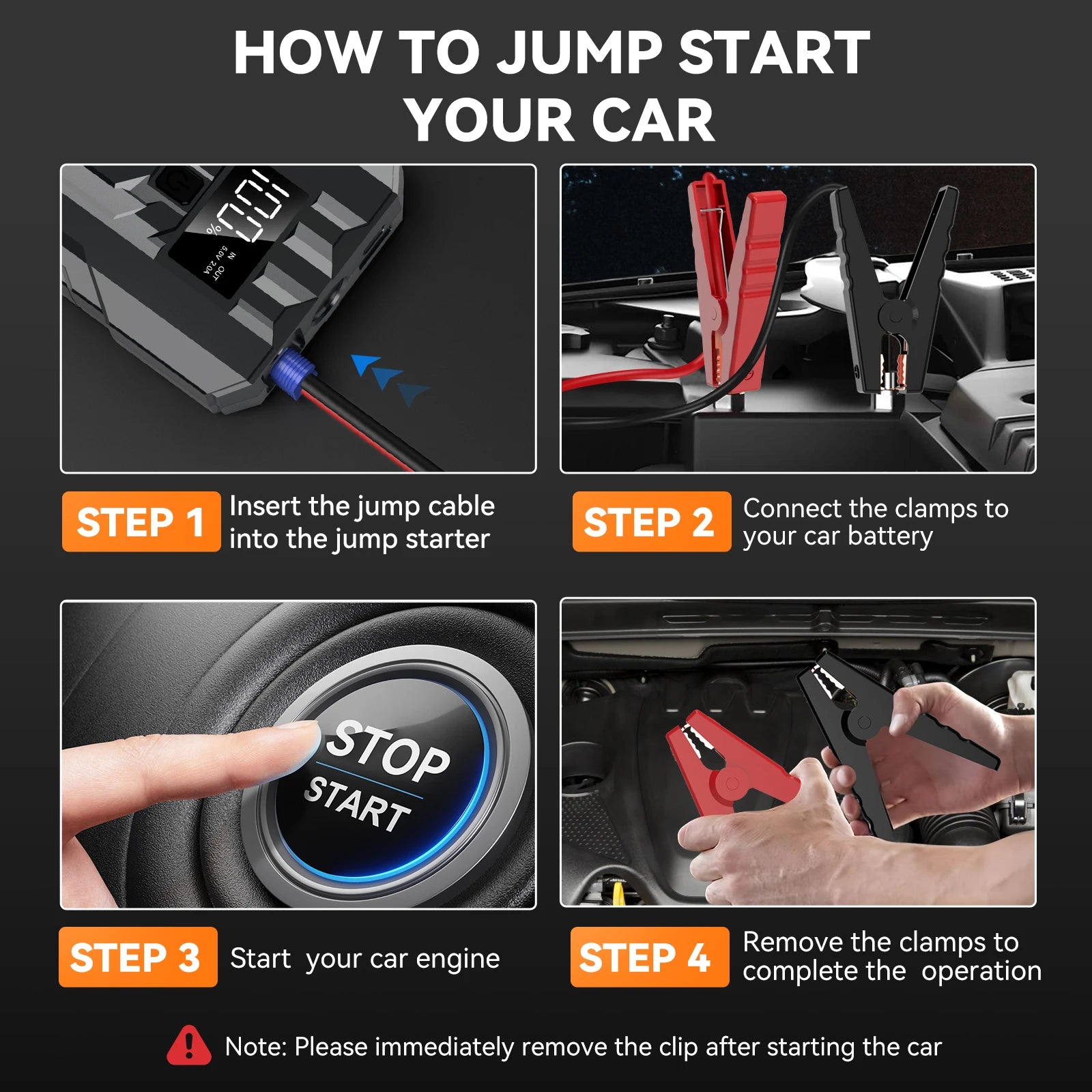Car Emergency Start Power 12V Vehicle Rescue, Ordinary Clamp, 20000mAh Capacity, Portable Battery for Car Starting