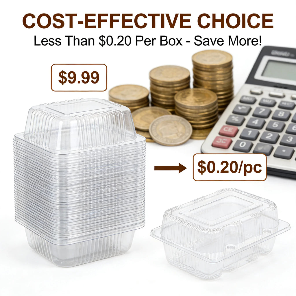 50Pcs Clear Plastic Food Containers - Disposable Clamshell Boxes for Fruit Salad Sandwich Dessert Takeout Picnic Party