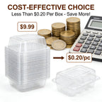 50Pcs Clear Plastic Food Containers - Disposable Clamshell Boxes for Fruit Salad Sandwich Dessert Takeout Picnic Party