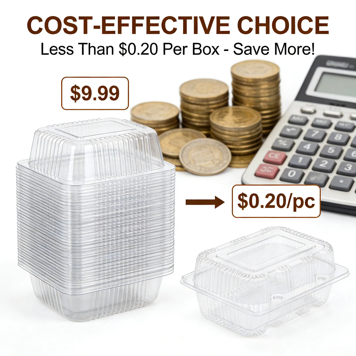 50Pcs Clear Plastic Food Containers - Disposable Clamshell Boxes for Fruit Salad Sandwich Dessert Takeout Picnic Party