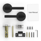 Viladepot Privacy Door Handle Front Knurled Handle Lever Matte Black Round Base Bedroom Bathroom Door Lock Reversible