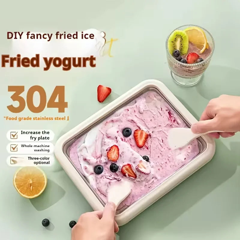 Household Ice Cream Maker Pan with 1 Scraper Instant Rolled Ice Cream Maker DIY Sorbet Frozen Yogurt Maker Ice Stir Fry Machine