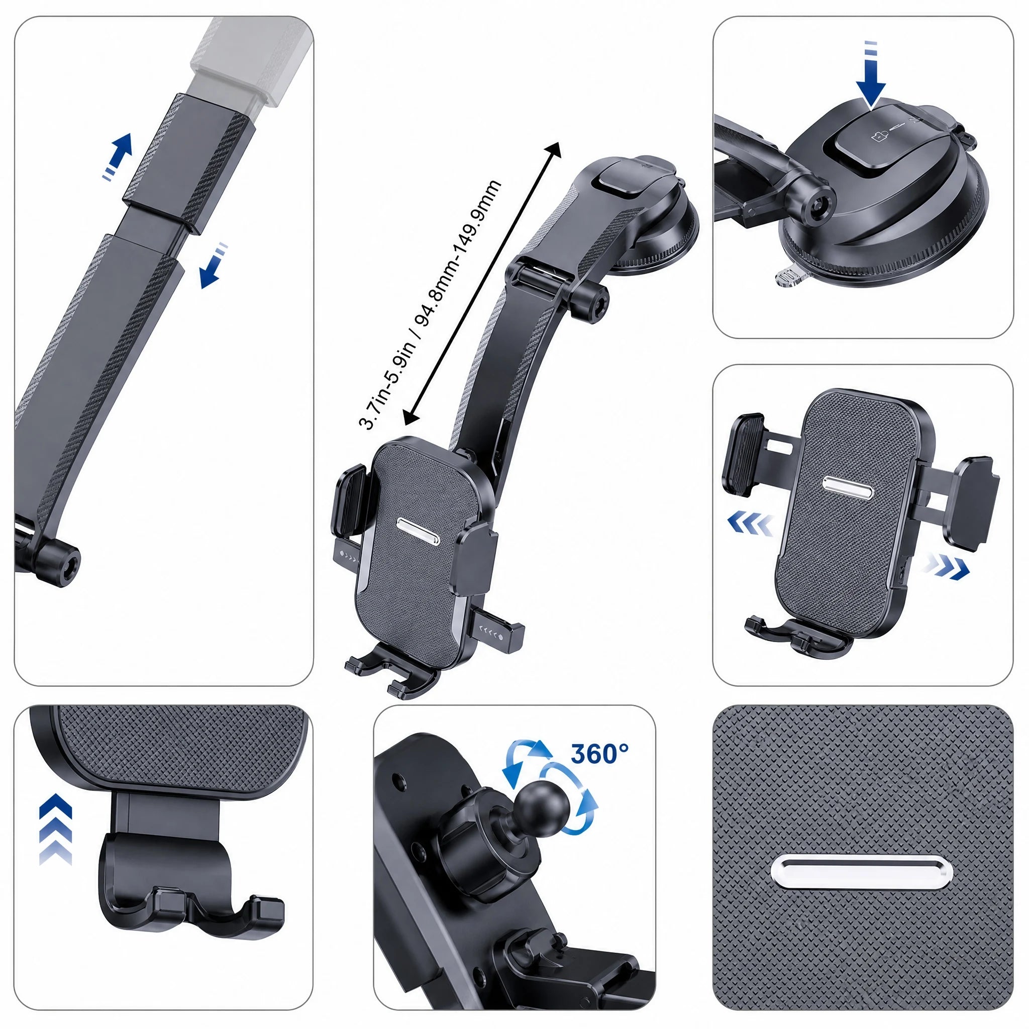 Car Phone Holder – Nano Flexible Silicone, 360° Rotation, Doesn't Block Screen, Compatible with iPhone Series for iPhone 17
