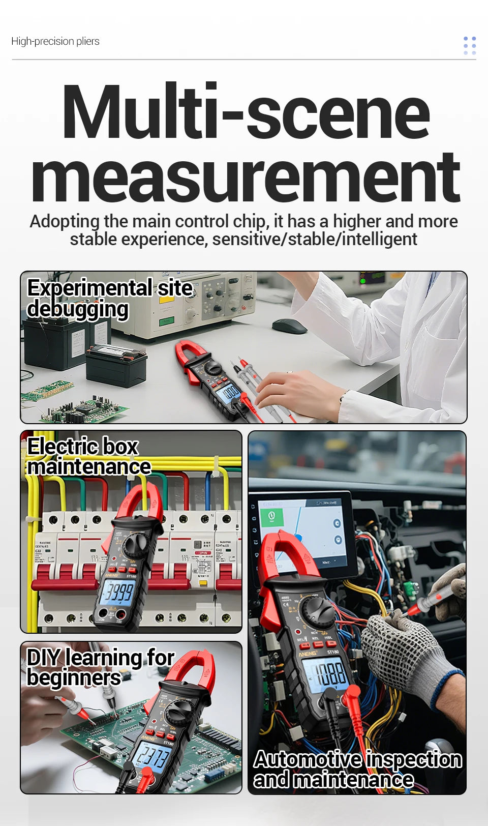 ANENG ST180 Digital Clamp Meter 4000 Counts Multimeter AC Current NCV Capacitance Resistance Frequency Tester Measurement Tool