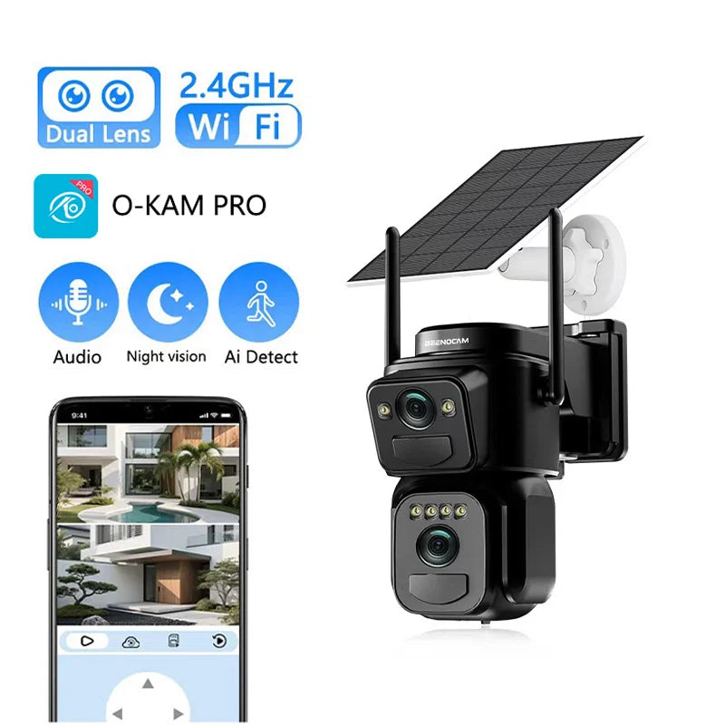SZSINOCAM Dual Lens Solar WiFi Camera Outdoor Security 24h Record Built in Battery Solar Panel Wireless Cam Alarm