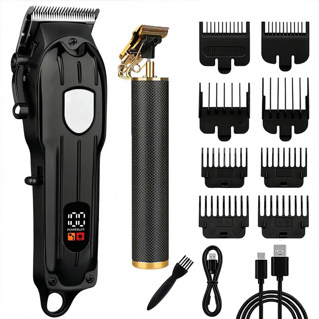 Professional Hair Clipper and Trimmer Set Rechargeable Electric Haircut Machine with LCD Display Barber Shears Grooming Kit for Men,Holiday Gift For Men