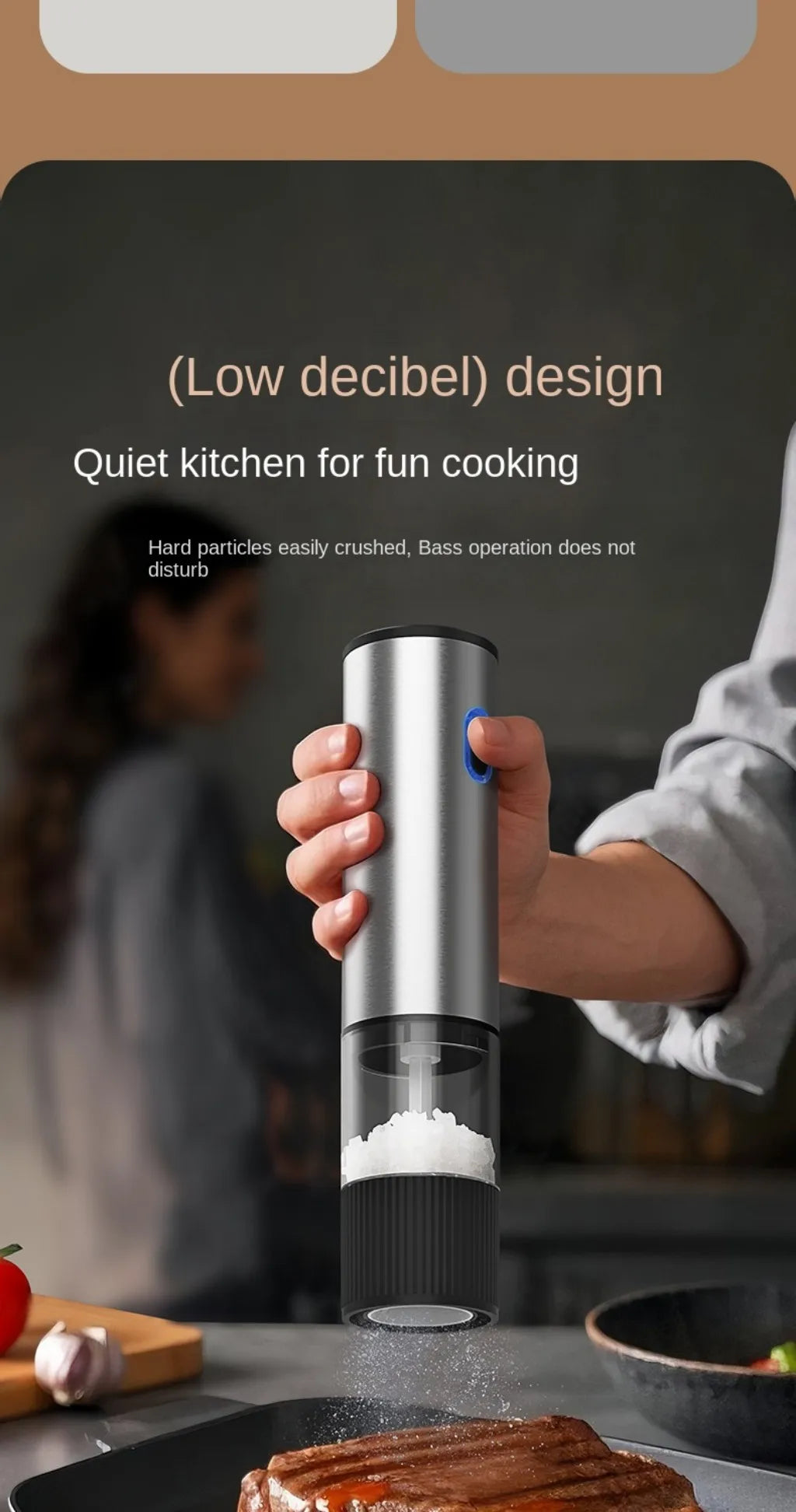1pc/2pcs Electric Salt and Pepper Grinder Automatic Rechargeable Pepper Mill Shakers External Adjustable Coarseness Kitchen