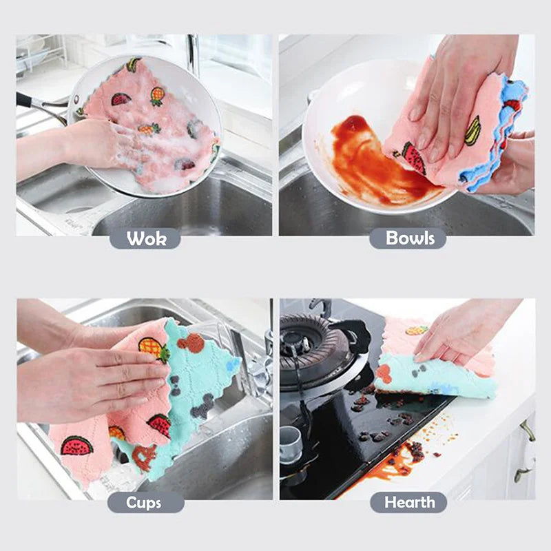 5Pcs Coral Fleece Dish Cloths, Absorbent Kitchen Cleaning Towels for Home