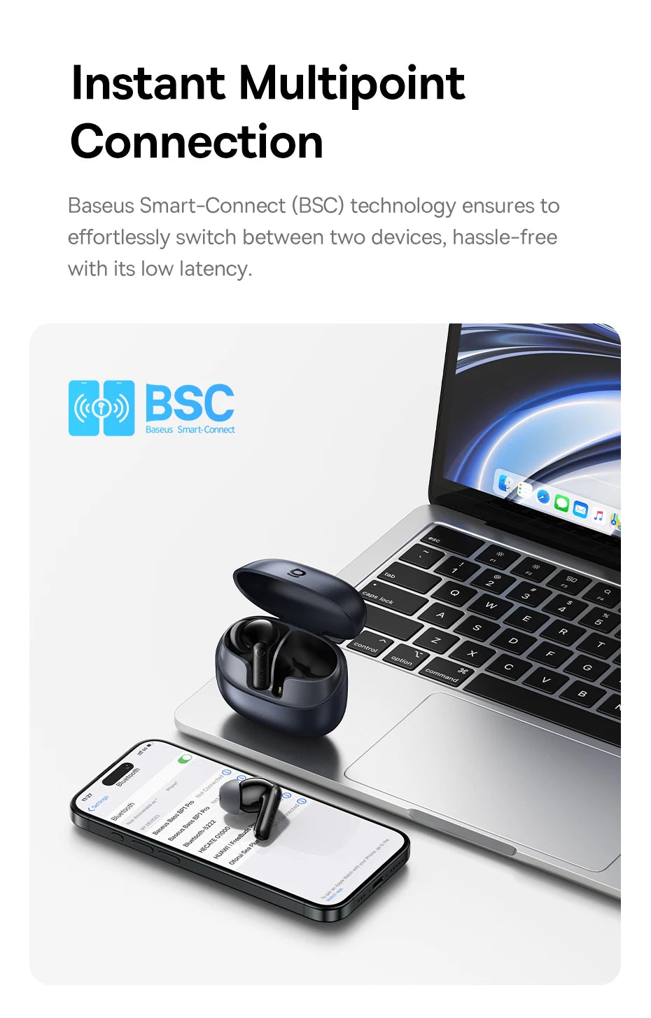 Baseus Bass BP1 Pro -50dB Noise Cancelling Wireless Earbuds Bluetooth 6.0 LDAC Hi-Res Sound 6-Mic AI Clear Calls IP55 Earphones