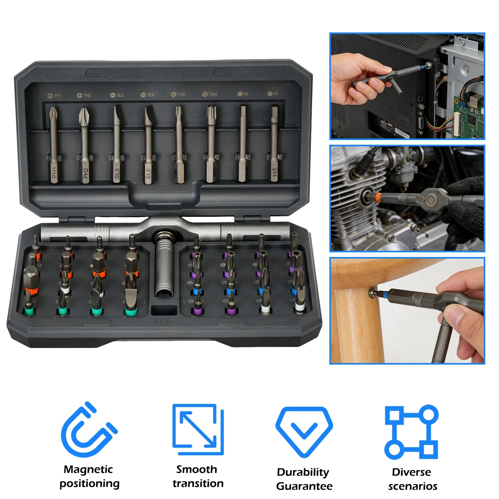 42-in-1 Magnetic Screwdriver Set T-handle Multifunctional Ratchet Screwdriver Bit Kit for Household DIY Bicycle Repair