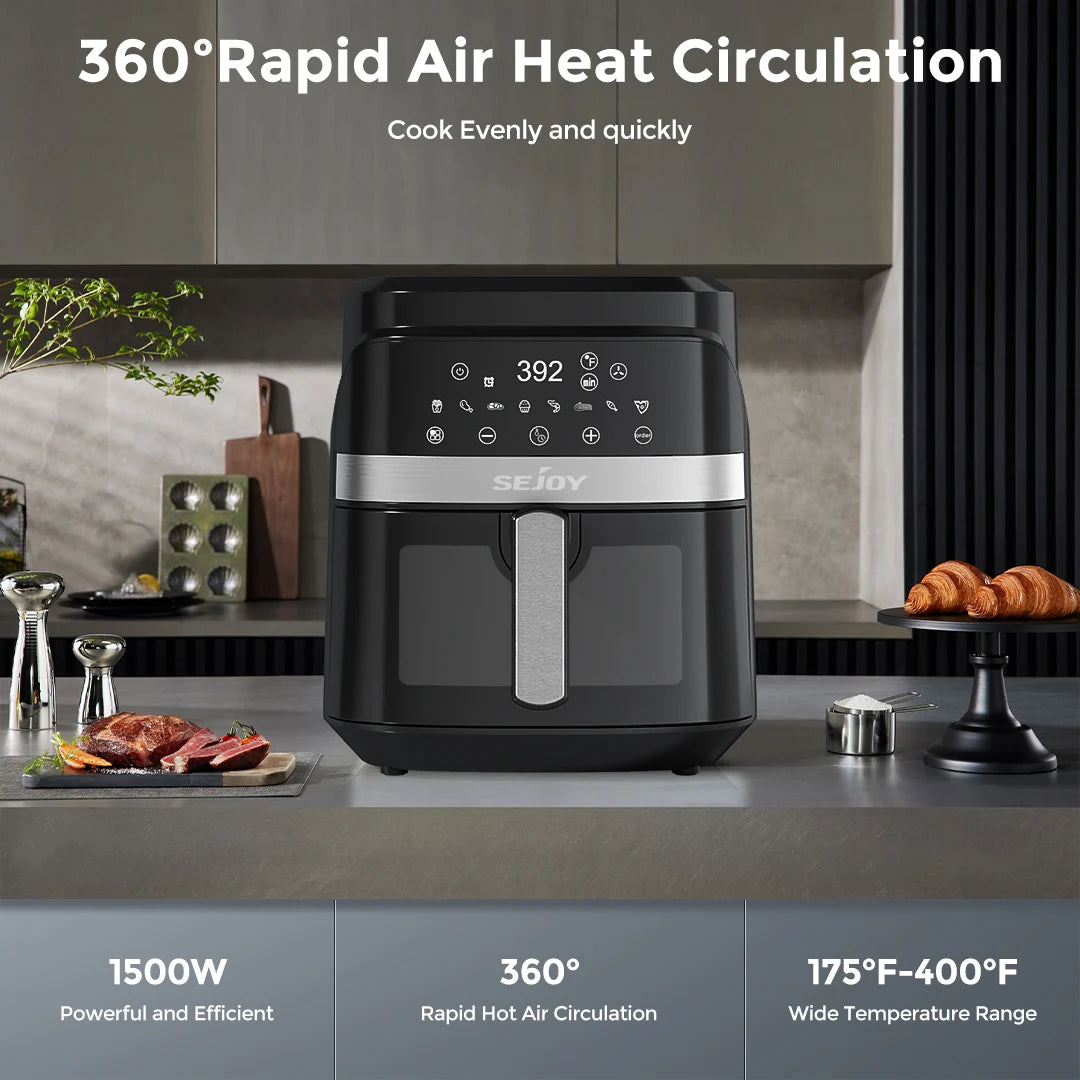 Sejoy Air Fryer 8-in-1,6 Quart Electric Hot Fryer Oven Oilless Cooker,Roast Bake Plus Bake,Dehydrate and Keep Food Warm