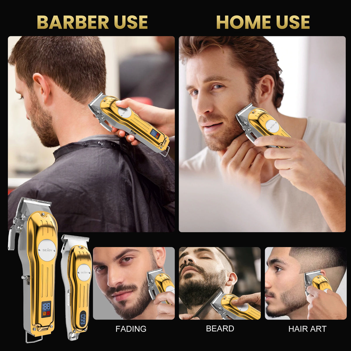 Sejoy Rechargeable Hair Clipper Combo Professional Electric Hair Trimmer Set Cordless Haircut Machine Kits for Barber
